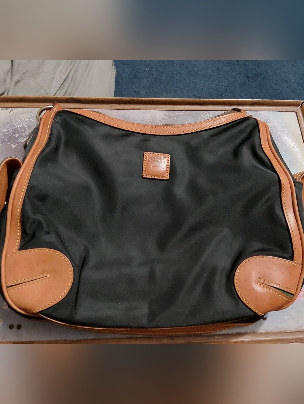 Dooney & Bourke Black Nylon with Brown Leather Trim Shoulder Bag